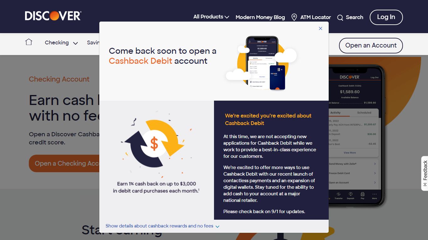 Checking Account - No Fees with Cashback Debit | Discover